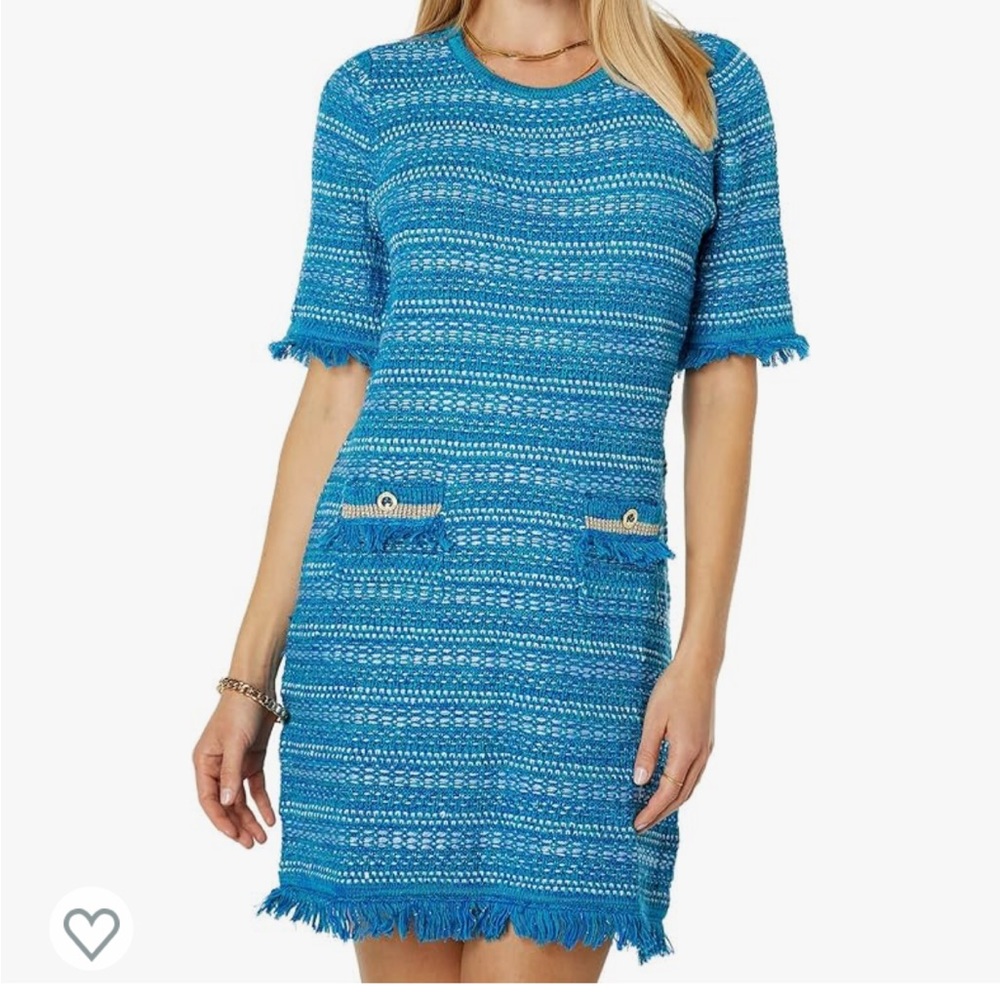 NWT Lilly Pulitzer Beckington Sweater Dress Blue Grotto Metallic Tweed